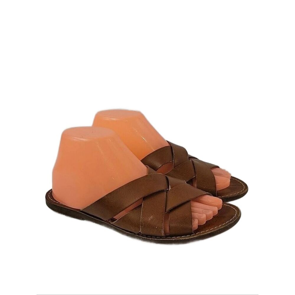 Madewell Boardwalk Woven Brown Leather Slide Women's‎ Sandals